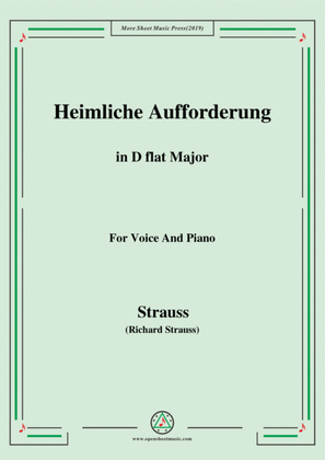 Book cover for Richard Strauss-Heimliche Aufforderung in D flat Major,for Voice and Piano