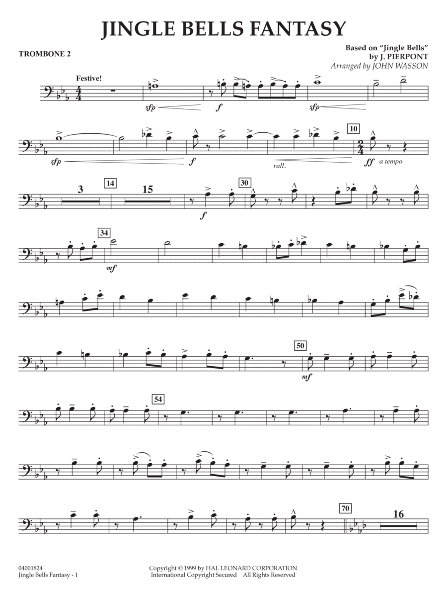 Jingle Bells Fantasy - Trombone 2 by John Wasson Concert Band - Digital Sheet Music