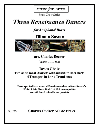 Book cover for Three Renaissance Dances for Antiphonal Brass Choir