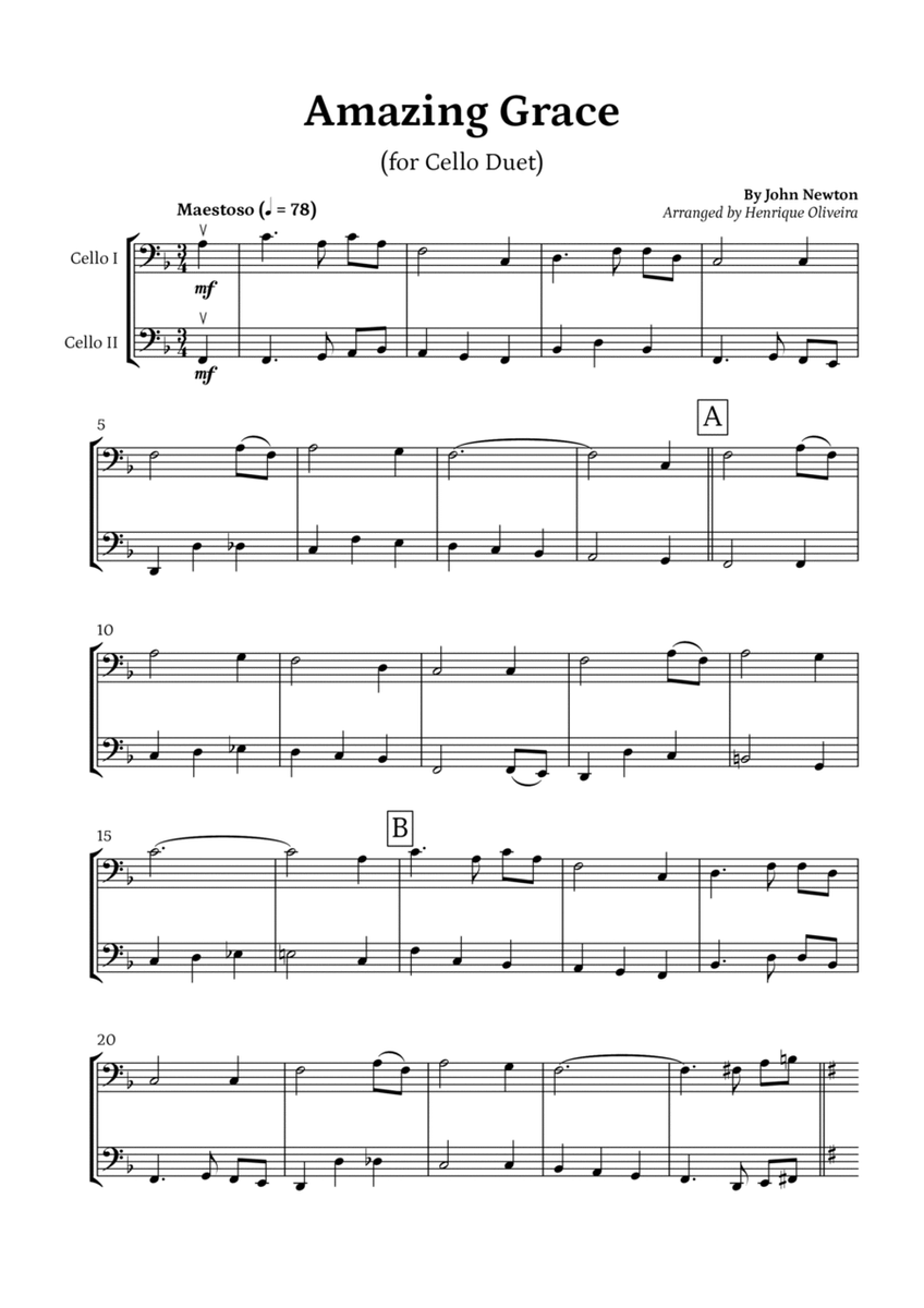 Amazing Grace (Cello Duet) - Beginner Level image number null