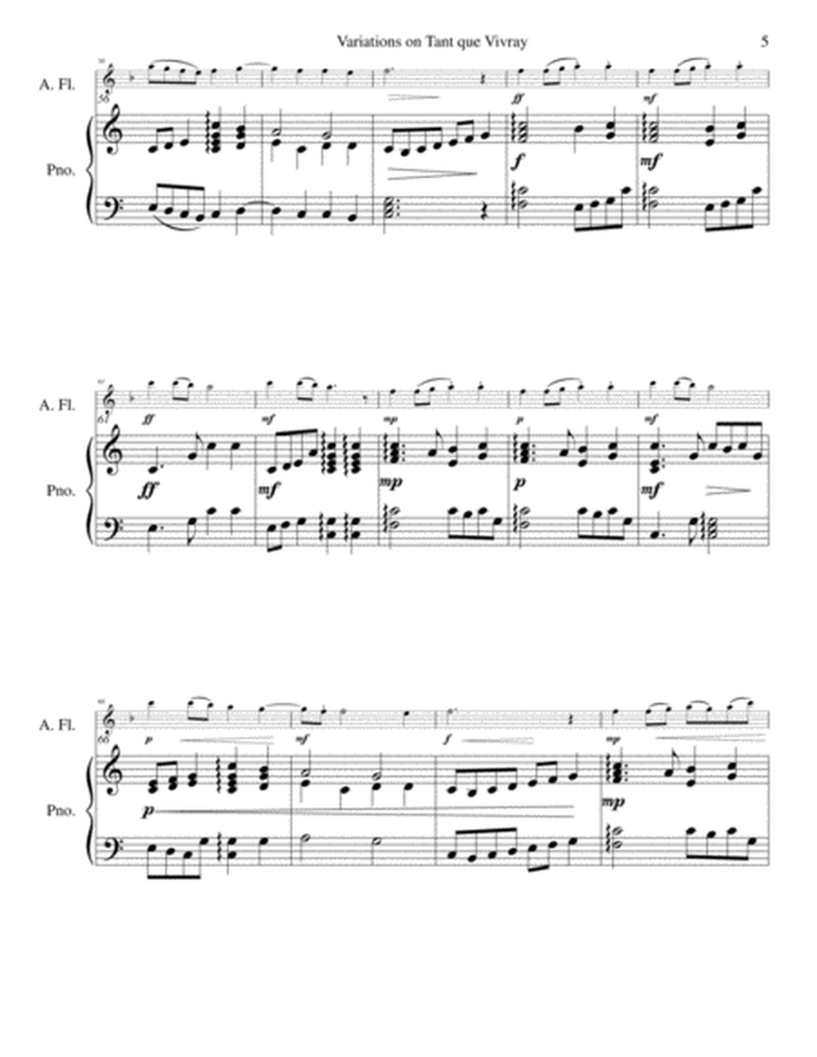 Variations on Tant que vivray for alto flute and piano image number null