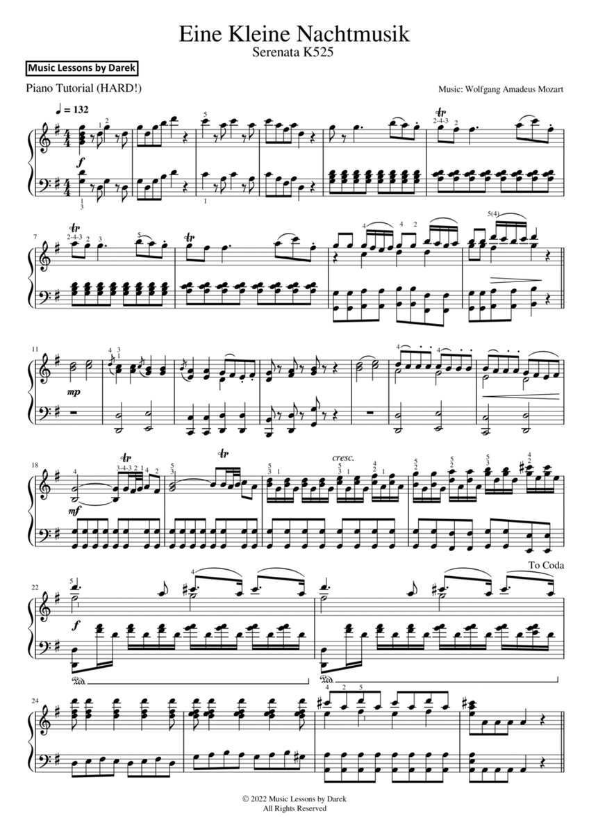 Eine Kleine Nachtmusik (HARD PIANO) Serenata K525 [Wolfgang Amadeus Mozart] image number null