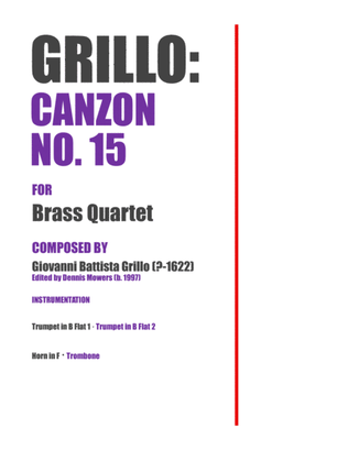 Book cover for "Canzon No. 15" for Brass Quartet - Giovanni Battista Grillo