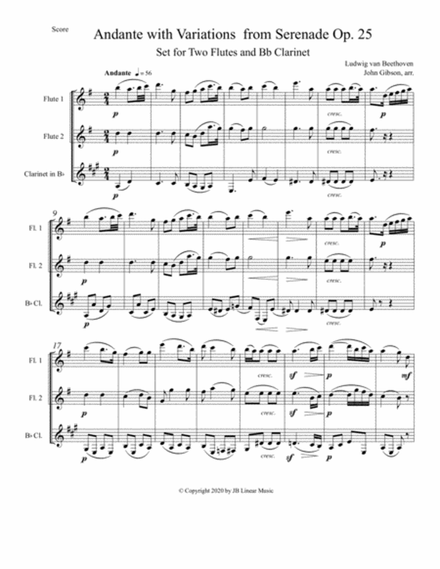 Beethoven Andante with Variations set for 2 Flutes and Clarinet Trio image number null