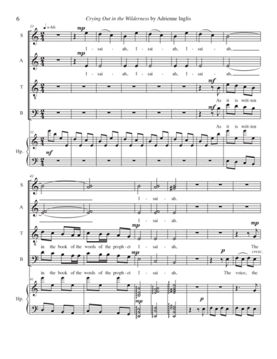 Crying Out in the Wilderness for SATB chorus and pedal or lever harp or keyboard 4-Part - Digital Sheet Music