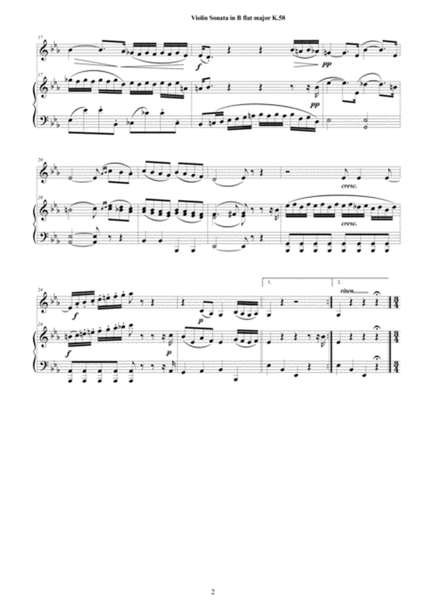 Mozart - Violin Sonata in E flat K 58 for Violin and Piano - Score and Part image number null