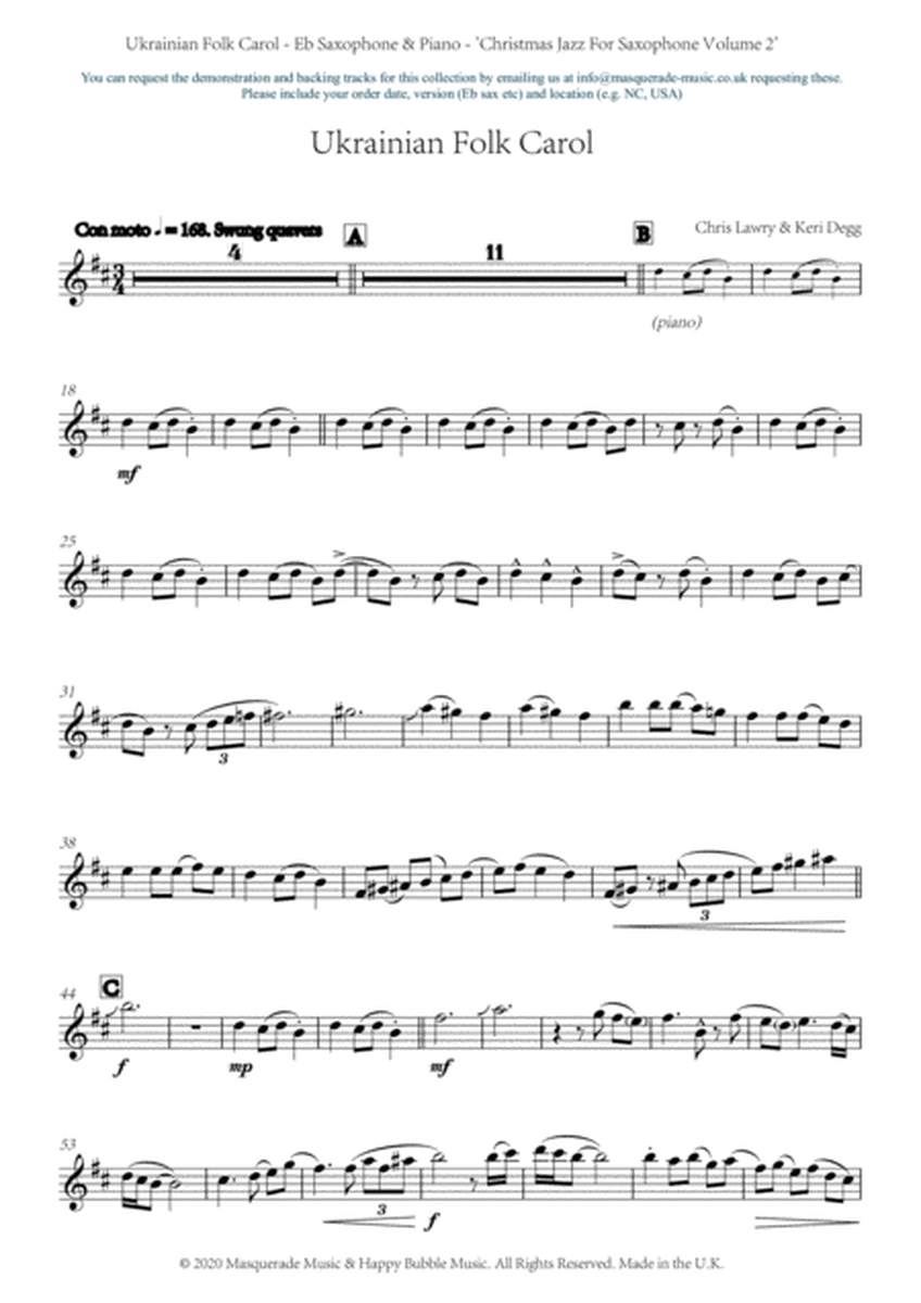 Ukrainian Folk Carol - Eb Saxophone and Piano (swing style!) by Chris Lawry and Keri Degg. Includes image number null