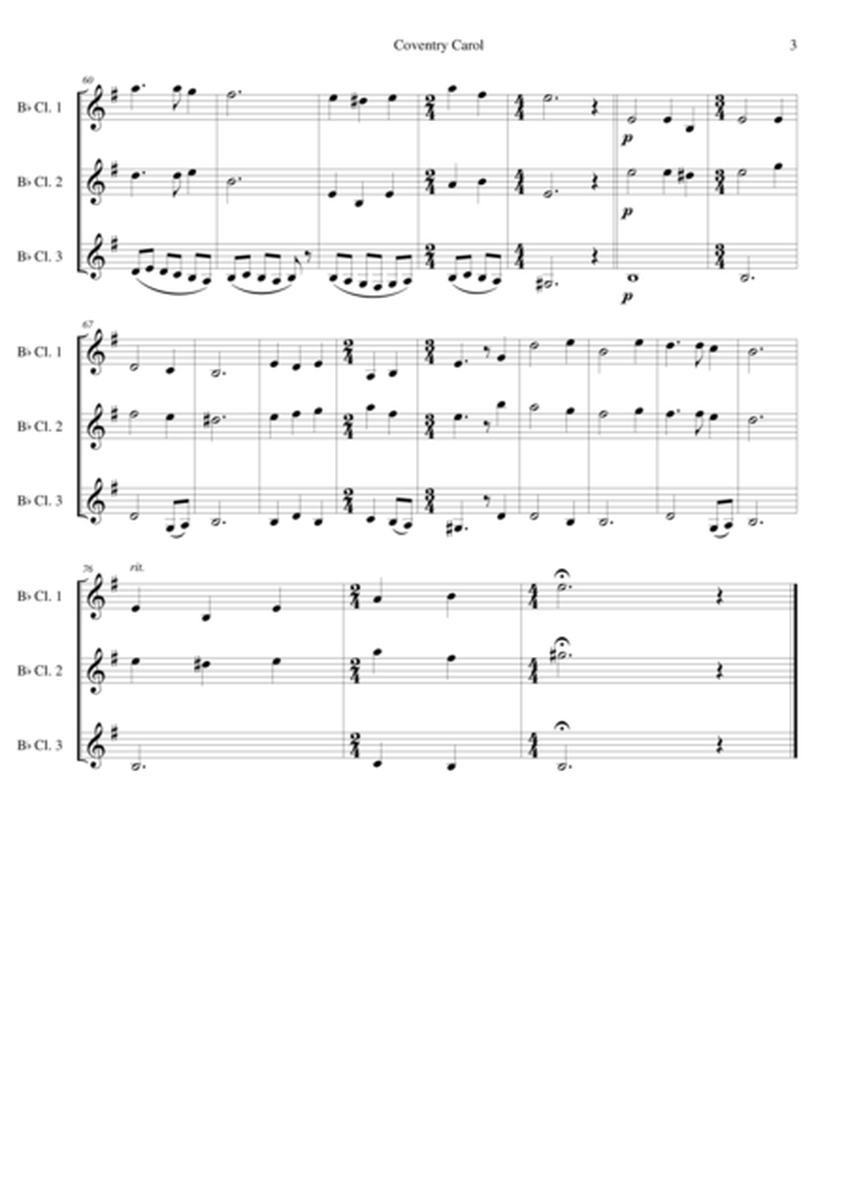 Coventry Carol for clarinet trio (3 x B flat) by Traditional Clarinet Trio - Digital Sheet Music