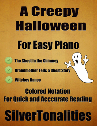 Book cover for A Creepy Halloween Kullak Solos for Easy Piano with Colored Notes