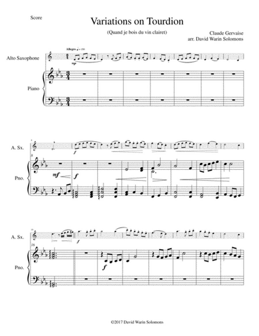 Tourdion (Quand je bois du vin clairet) for alto saxophone and piano image number null