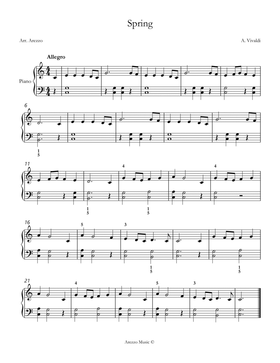 spring easy piano sheet music a. vivaldi for beginners image number null
