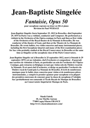 Book cover for Jean-Baptiste Singelée: Fantaisie, Opus 50 pour saxophone soprano ou ténor en Sib et piano