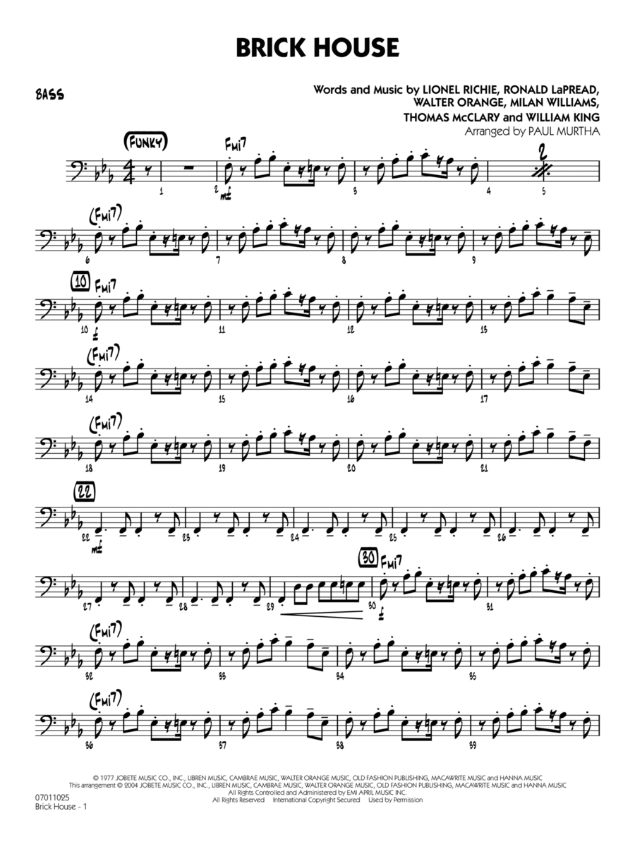 Brick House (arr. Paul Murtha) - Bass