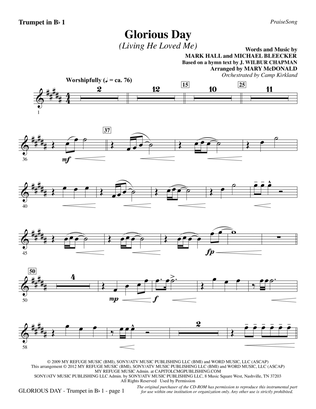 Book cover for Glorious Day (Living He Loved Me) (arr. Mary McDonald) - Bb Trumpet 1