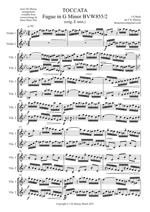 Book cover for Bach - Toccata - Fugue in E Minor BWV855 - 2 Violins, Violin Duo