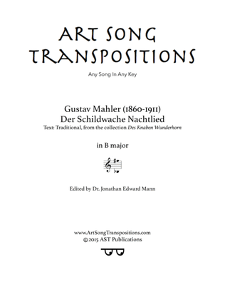 Book cover for MAHLER: Der Schildwache Nachtlied (transposed to B major)