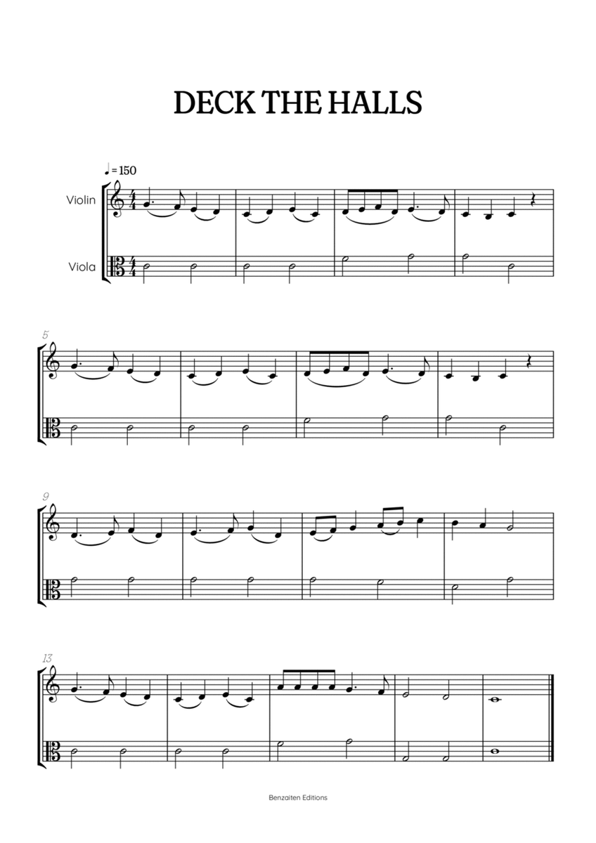 Deck the Halls for violin and viola duet • super easy Christmas song sheet music image number null