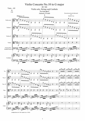 Book cover for Vivaldi - Violin Concerto No.10 in G major RV 300 Op.9 for Violin, Strings and Cembalo