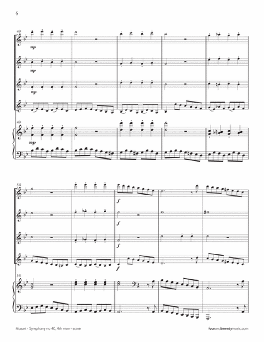 Symphony no 40, 4th movement, arranged for four flutes and piano image number null