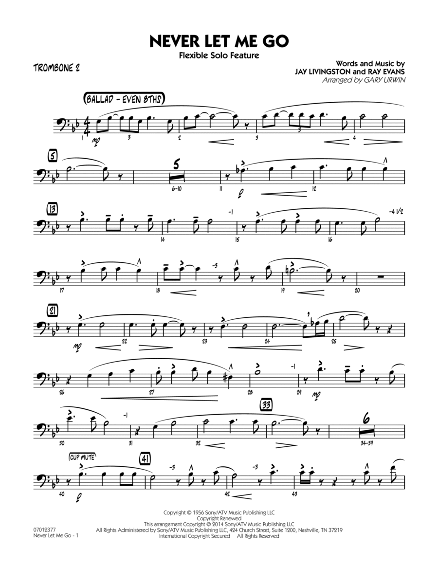 Never Let Me Go (Flexible Solo Feature) - Trombone 2 by Dinah Washington Jazz Ensemble - Digital Sheet Music
