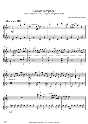 Book cover for "Sonata semplice" (EASY PIANO) Piano Sonata No. 16 in C Major, I. Allegro (K. 545) [Mozart]
