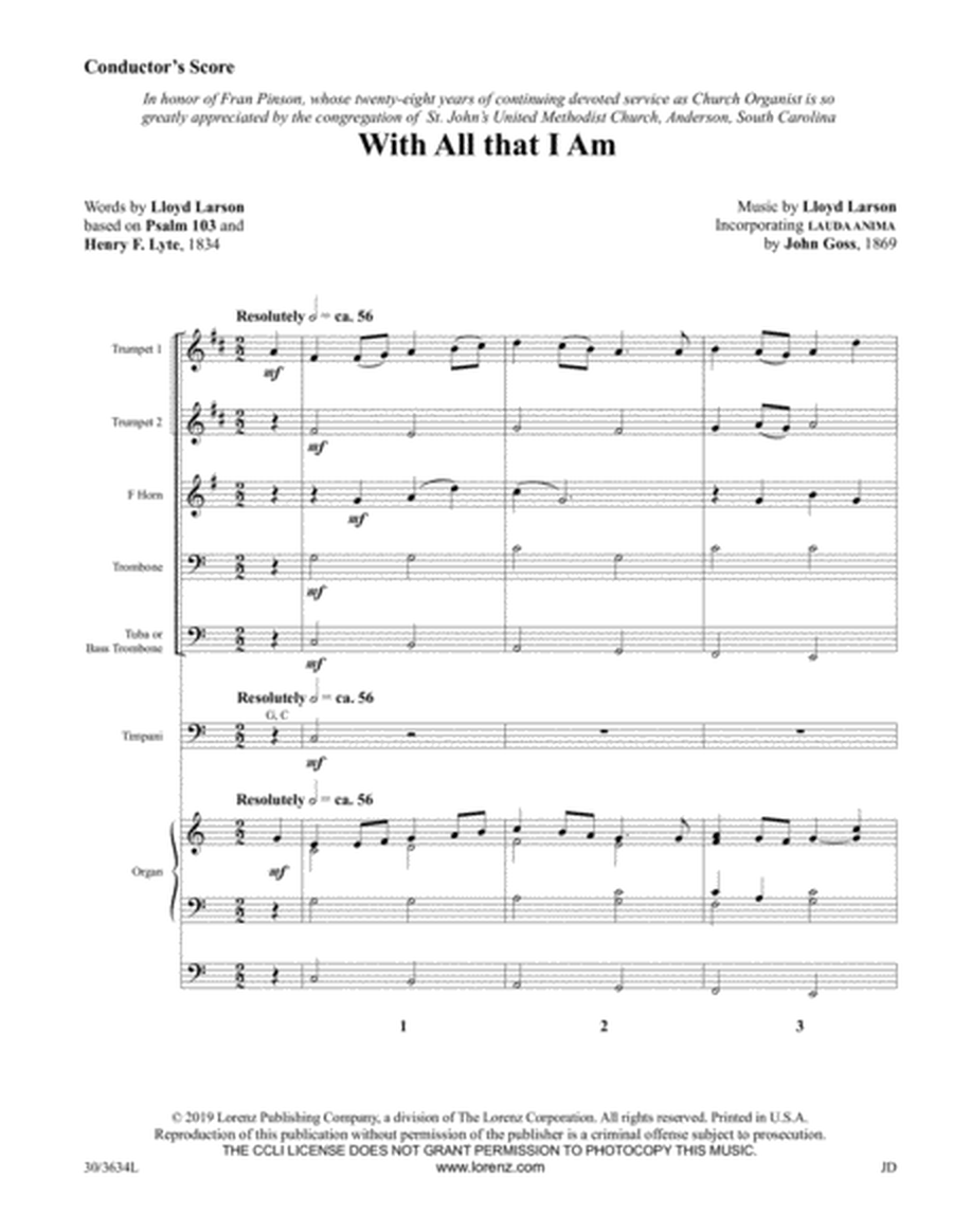 With All That I Am - Brass Quintet and Timpani Score and Parts