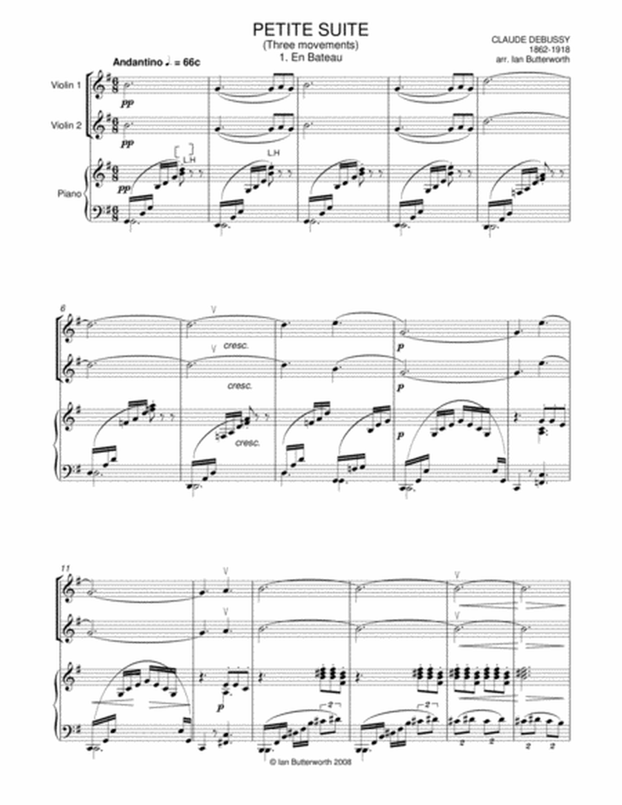 DEBUSSY Petite Suite (3 movements) for two violins & piano image number null