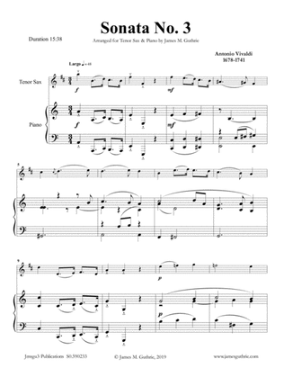 Book cover for Vivaldi: Sonata No. 3 for Tenor Sax & Piano