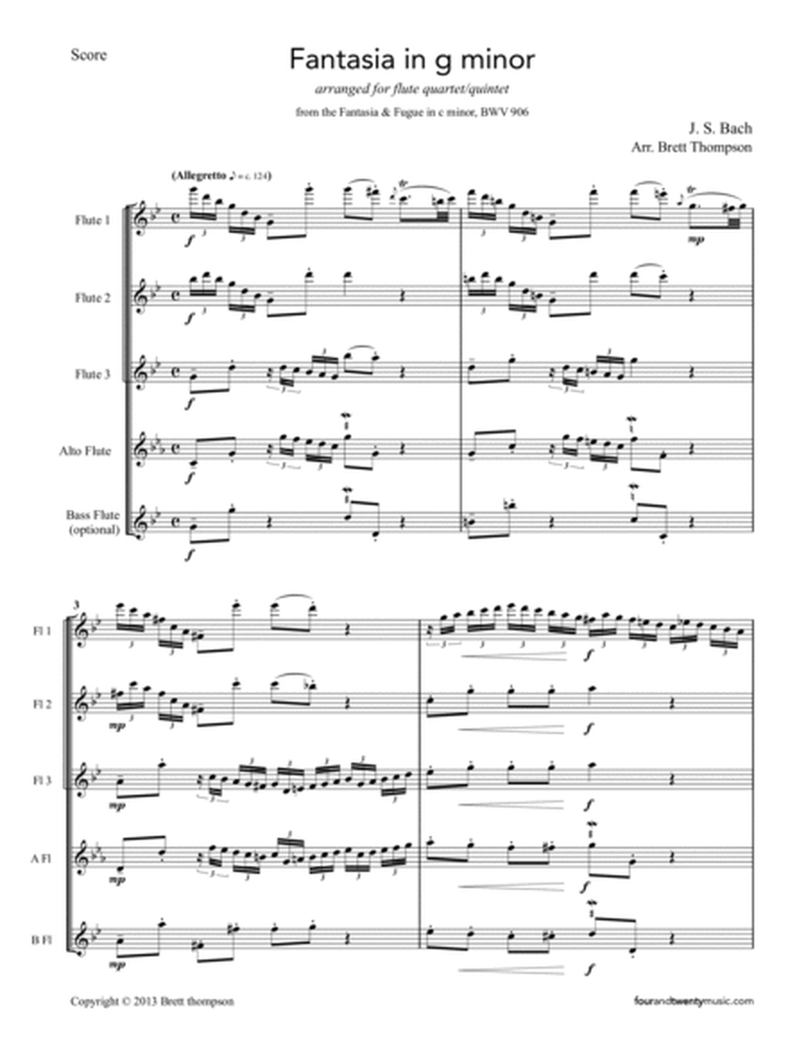 Fantasia in g minor, BWV 906, arranged for flute quartet or quintet image number null