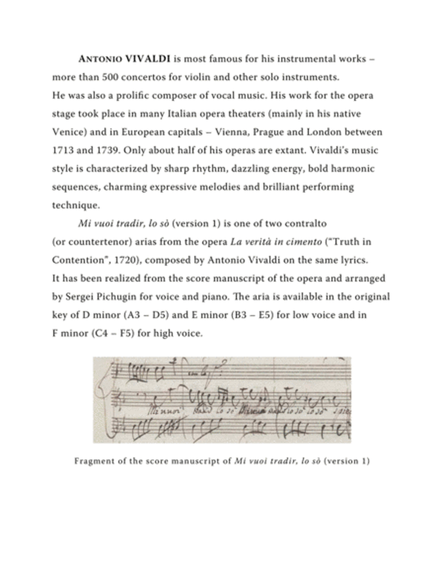 VIVALDI Antonio: Mi vuoi tradir, lo sò (version 1), aria from the opera "La verità in cimento", ar image number null