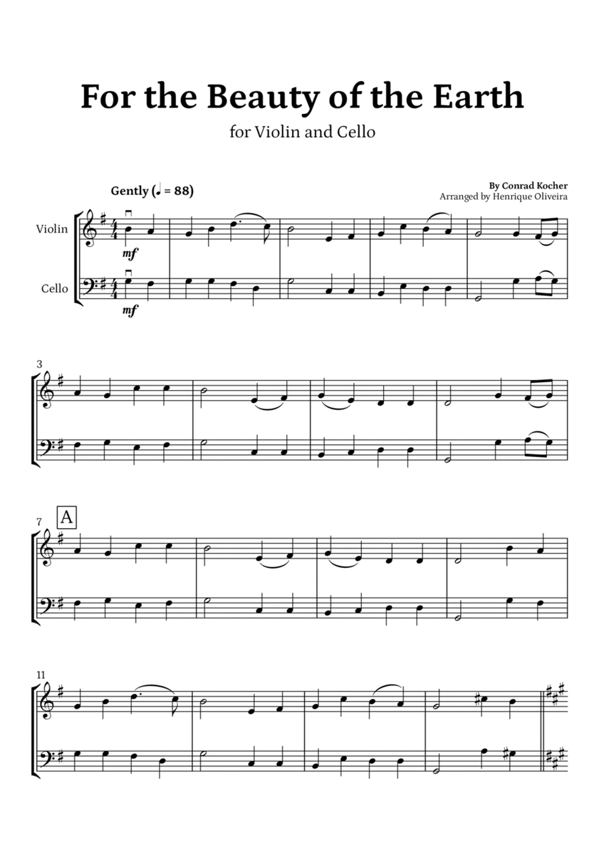 For the Beauty of the Earth (for Violin and Cello) - Easter Hymn image number null