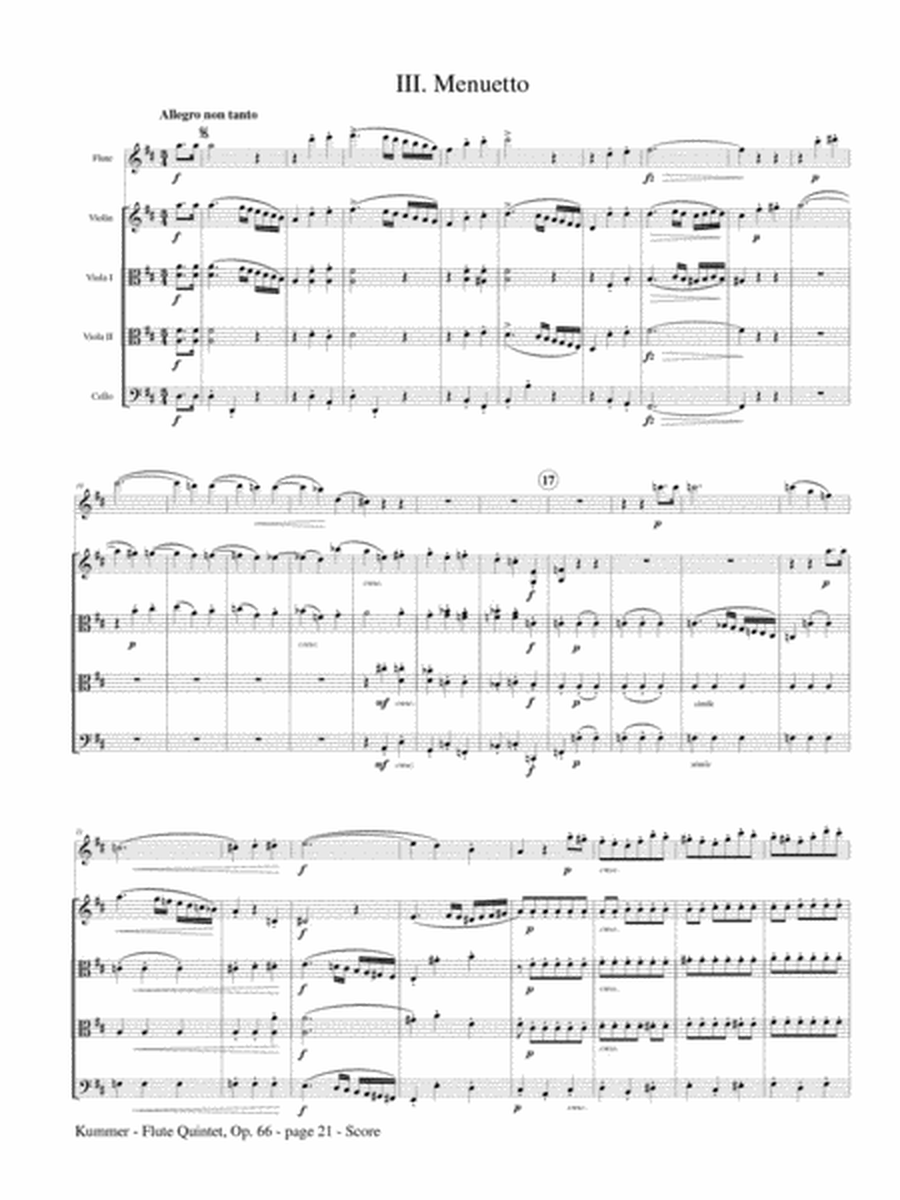 Flute Quintet, Op. 66, for Flute, Violin, Two Violas and Cello