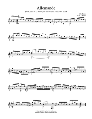 Book cover for Allemande (ii) from Suite 2 BWV 1008 for guitar solo