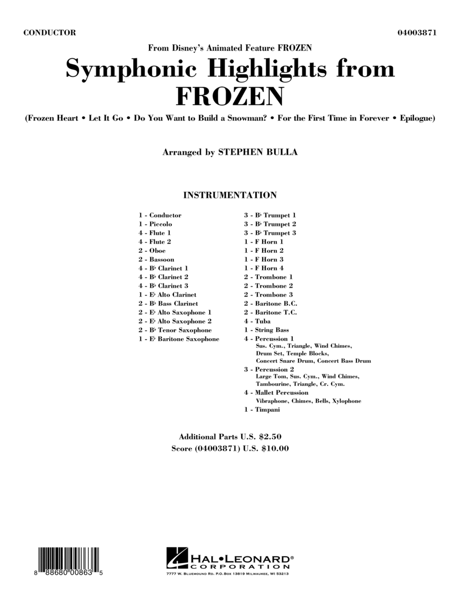 Symphonic Highlights from Frozen - Conductor Score (Full Score)