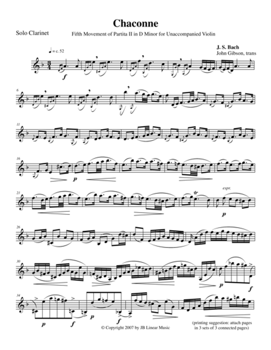 Bach Chaconne for solo (unaccompanied) clarinet image number null