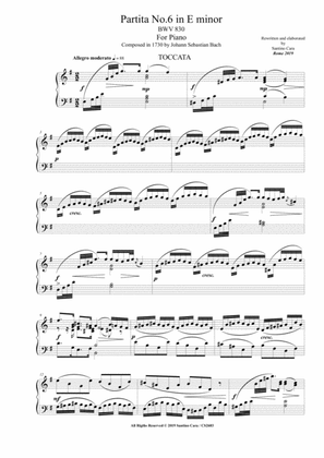 Book cover for Bach - Partita No.6 in E minor BWV 830 for Piano
