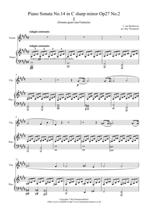 Book cover for Beethoven: Piano Sonata No.14 in C sharp minor Op 27 No.2 ("Moonlight Sonata") Mvt.I - Violin/Piano