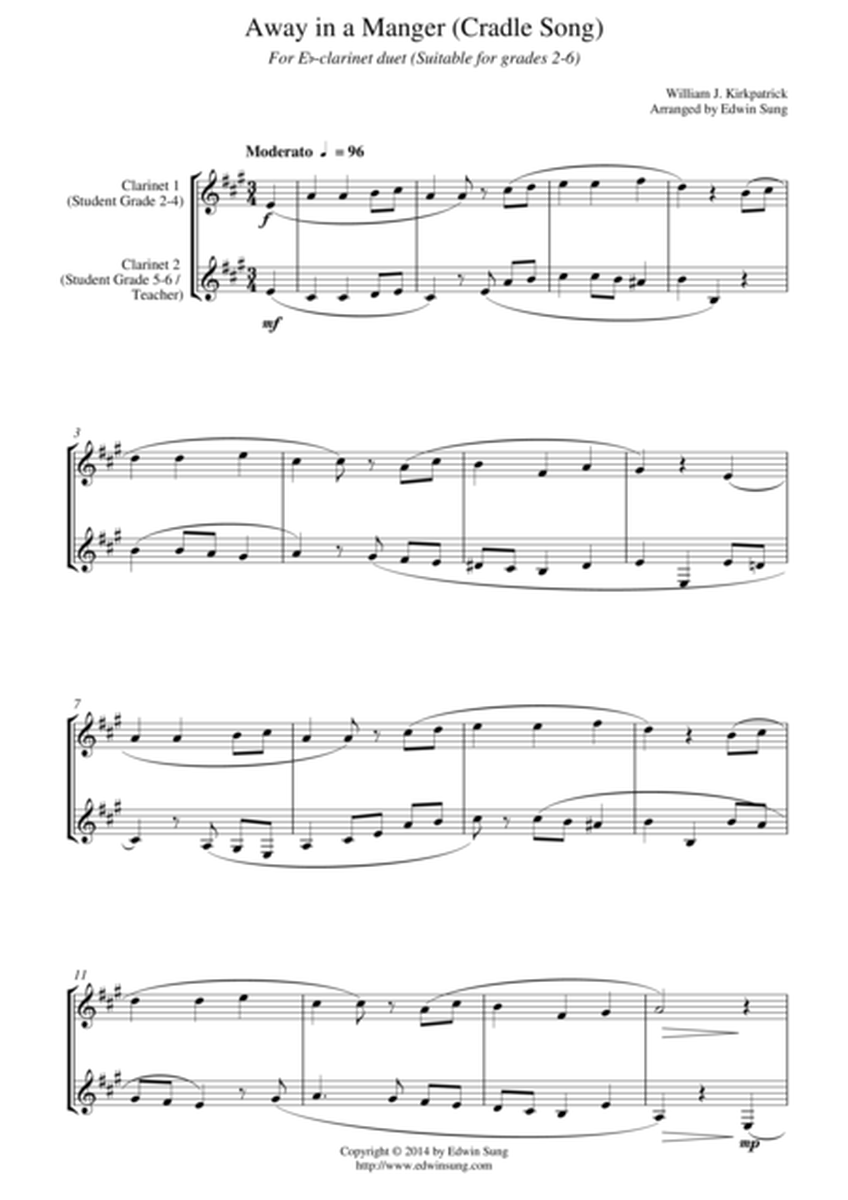 Away in a Manger (Cradle Song) (for Eb-clarinet duet, suitable for grades 2-6) image number null