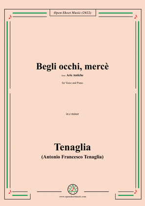 Book cover for Tenaglia-Begli occhi,mercè,from Arie Antiche(Anthology of Italian Song),in e minor,for Voice and Pia