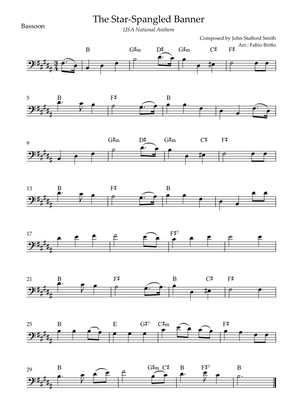 The Star Spangled Banner (USA National Anthem) for Bassoon Solo with Chords (B Major)