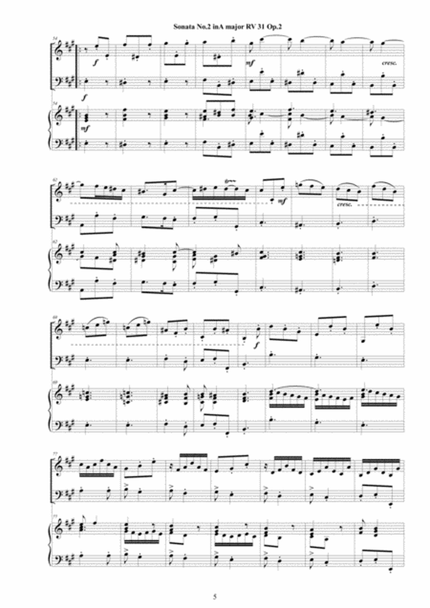 Vivaldi - Trio Sonata No.2 in A major RV 31 Op.2 for Violin, Cello and Cembalo (or Piano) image number null
