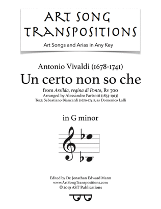 Book cover for VIVALDI: Un certo non so che (transposed to G minor)