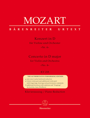 Book cover for Concerto for Violin and Orchestra, No. 4 D major, KV 218