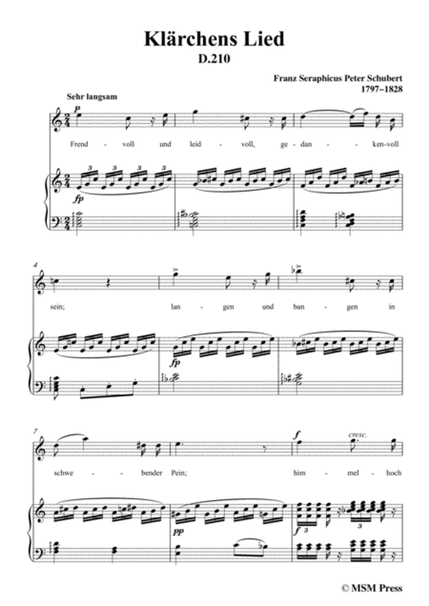 Schubert-Klärchens Lied,Love,D.210,in C Major,for Voice&Piano image number null