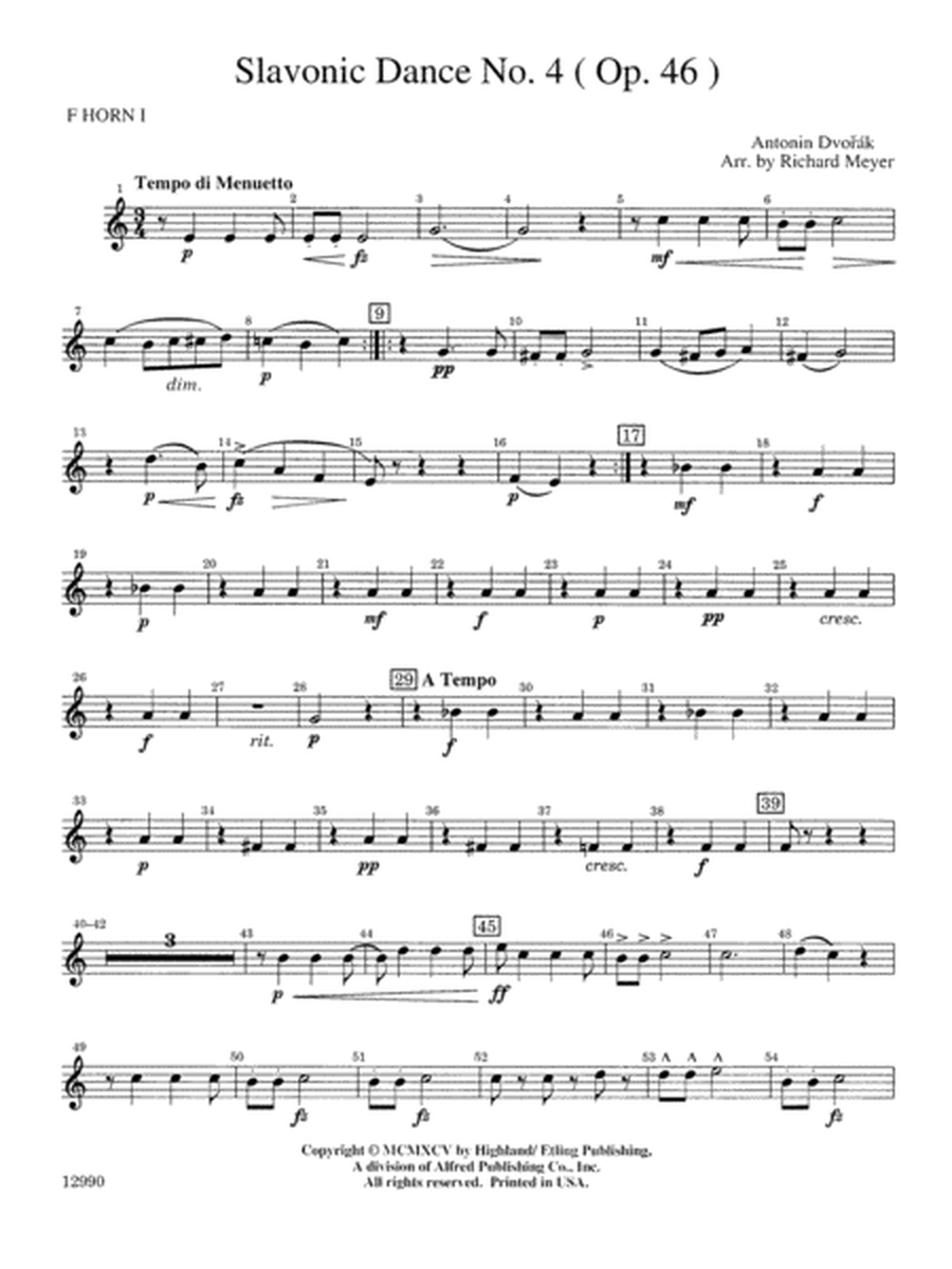 Slavonic Dance No. 4 (Op. 46): 1st F Horn