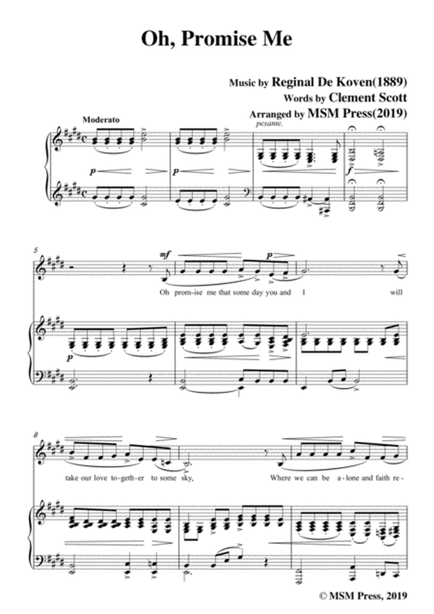 Reginal De Koven-Oh,Promise Me,in E Major,for Voice&Piano image number null