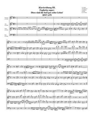 Fughetta super: Diess sind die heil'gen zehn Gebot' BWV 679 (Arrangement for 4 recorders)