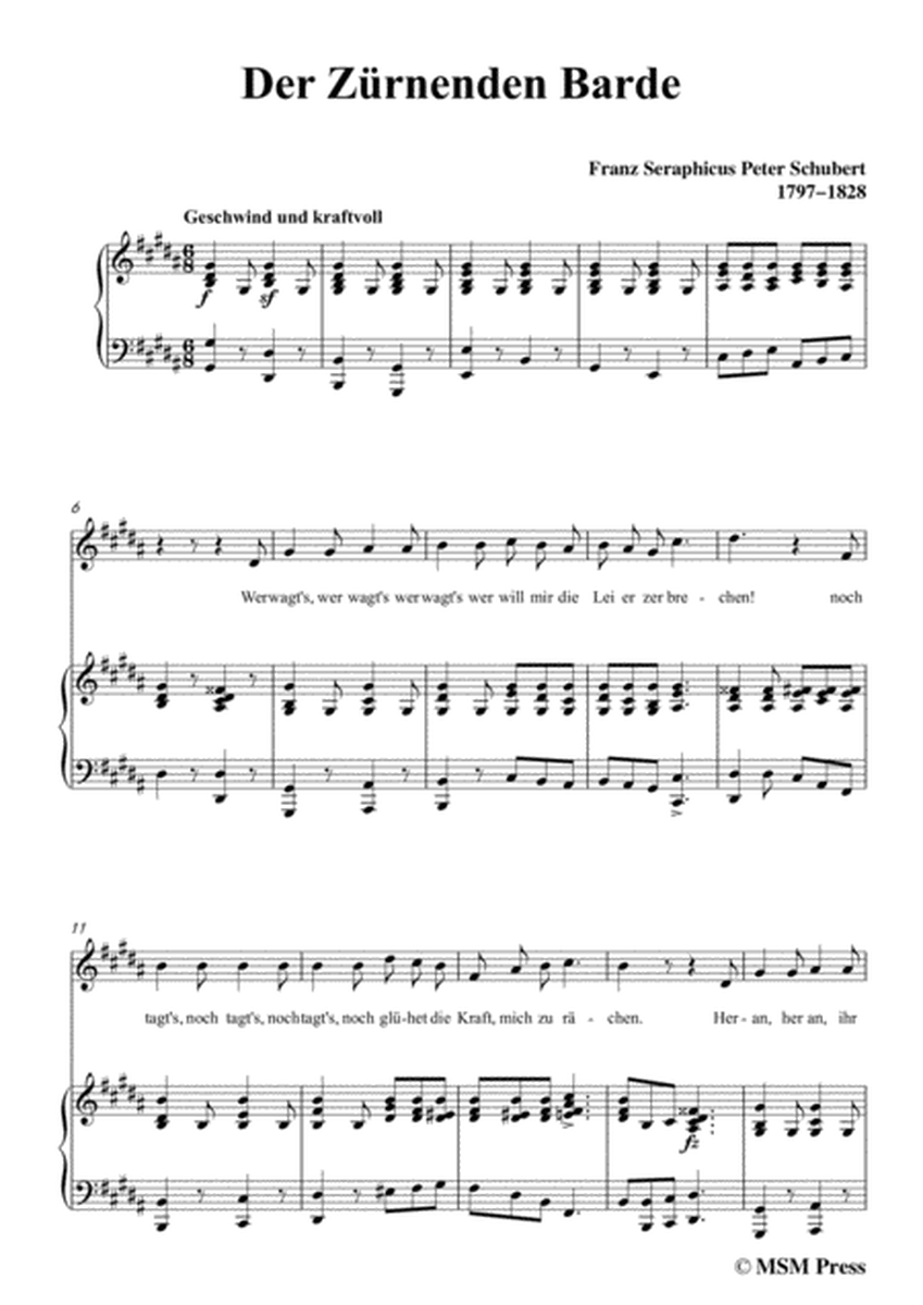 Schubert-Der Zürnenden Barde,in g sharp minor,for Voice&Piano image number null