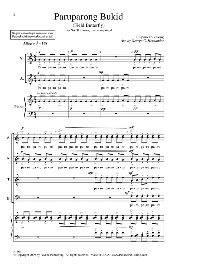 Paruparong Bukid (Field Butterfly) (arr. George Hernandez)