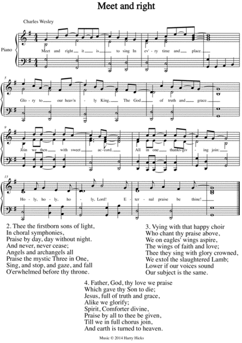 Meet and right. A new tune to a wonderful Wesley hymn.